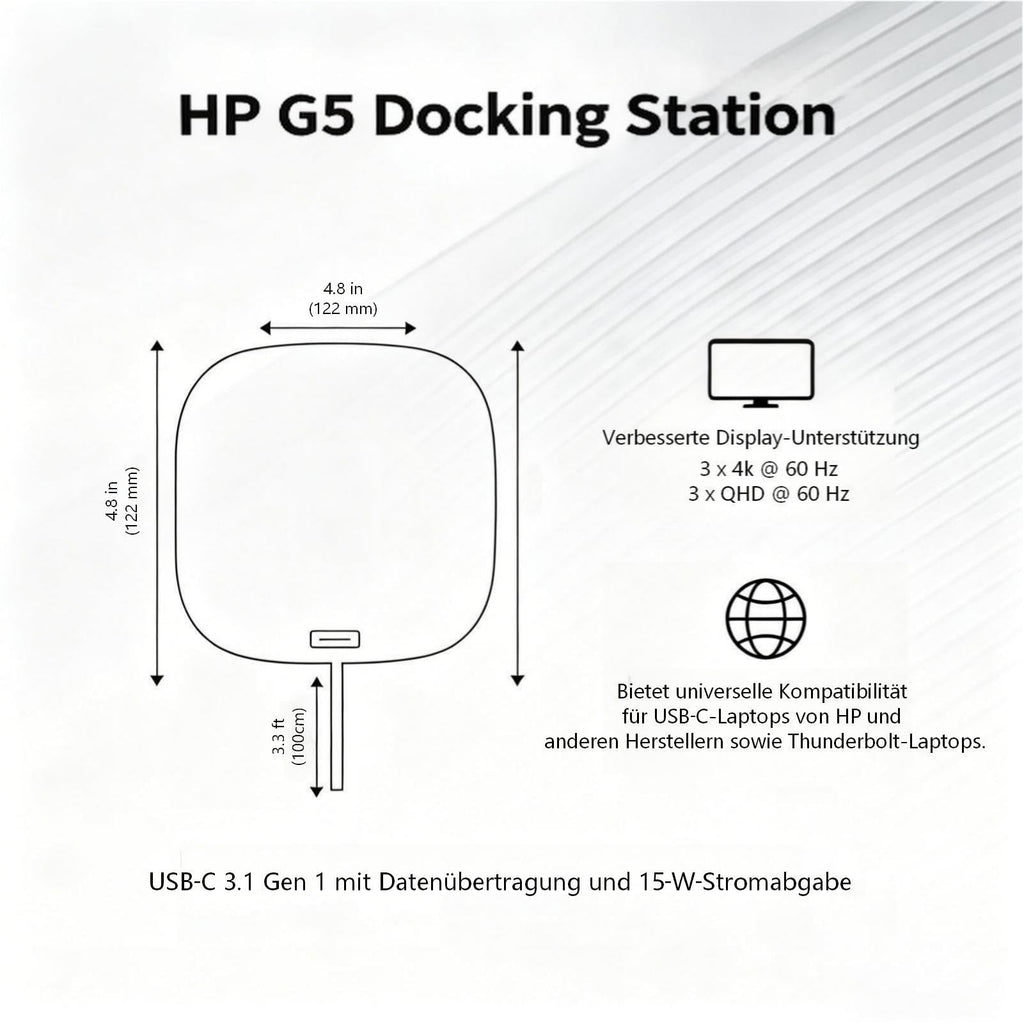HP G5 Dockingstation 120W Essential USB-C Thunderbolt Docking Station mit 120W AC Adapter + HDMI Kabel + DisplayPort Kabel + USB-C Kabel