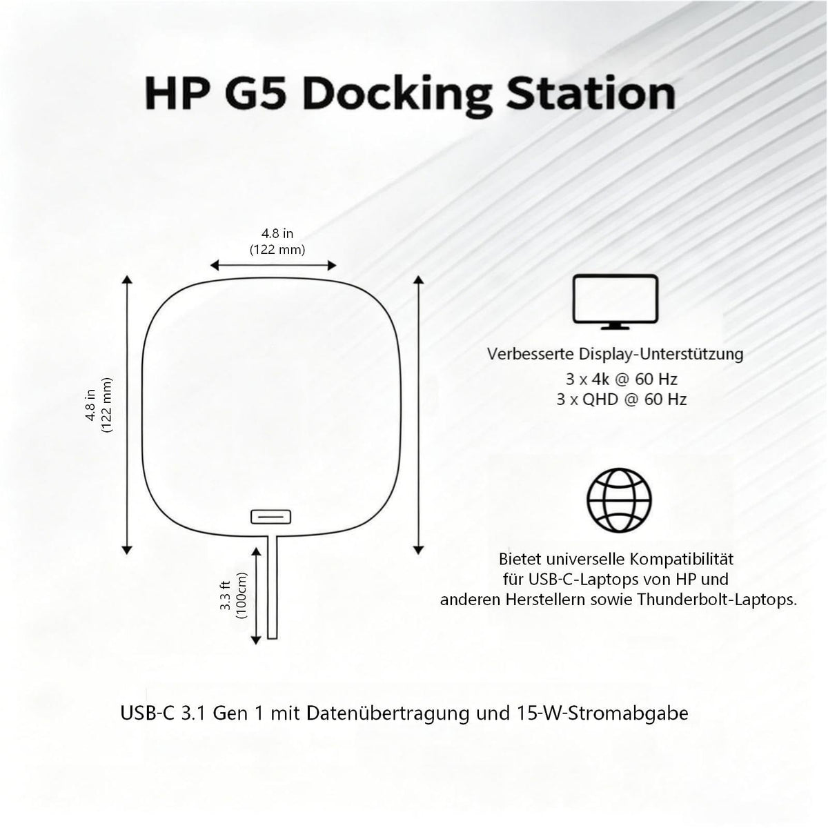 HP G5 Dockingstation 120W Essential USB-C Thunderbolt Docking Station mit 120W AC Adapter + HDMI Kabel + DisplayPort Kabel + USB-C Kabel