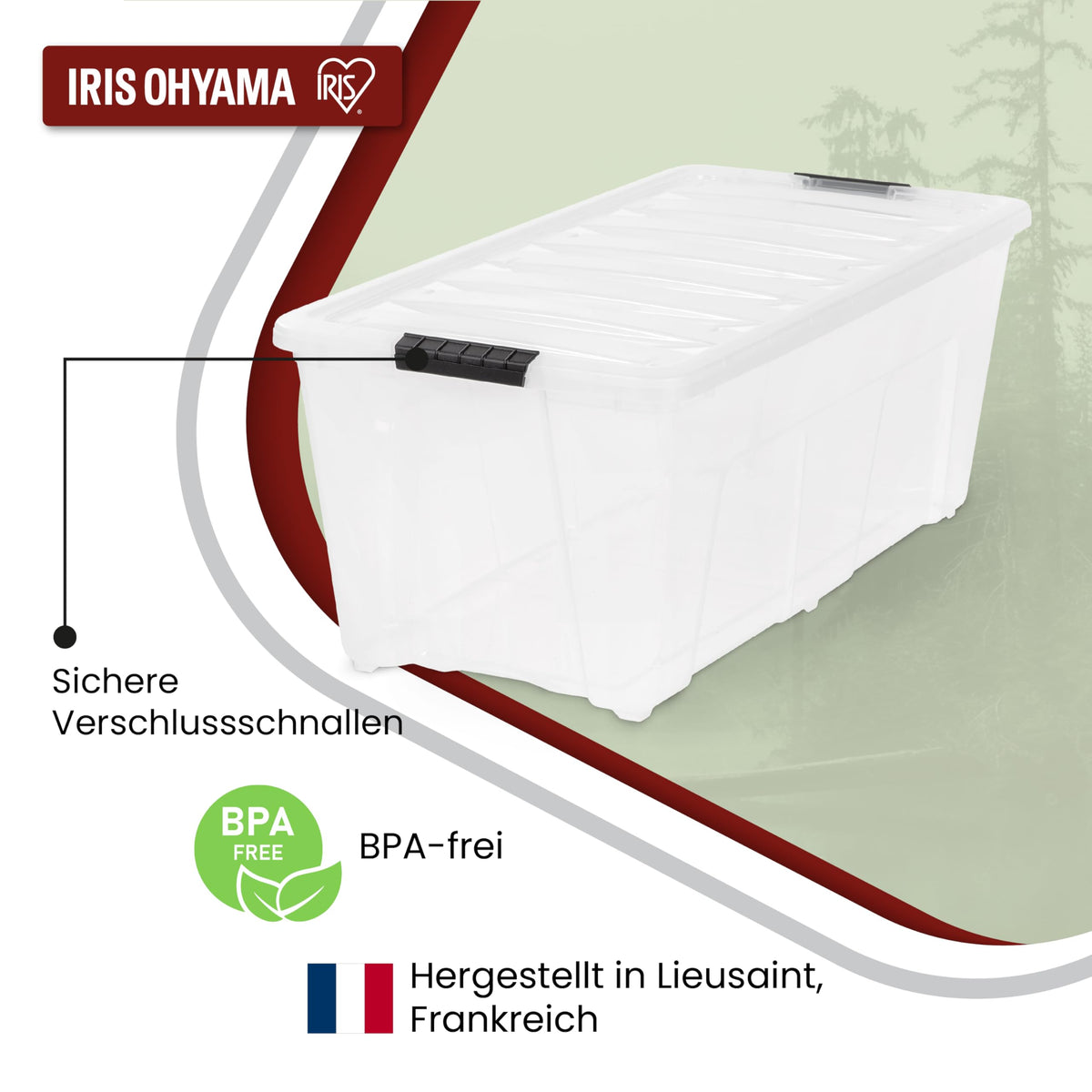 Iris Ohyama Aufbewahrungsbox mit Deckel, 80L, 4er-Set, Transparent, Schnappverschlüsse mit Griffen, Stapelbar, Stark & Langlebig, Für Kleidung, Garage, Zuhause, Büro, Plastikbox, Lagerung TB-84D