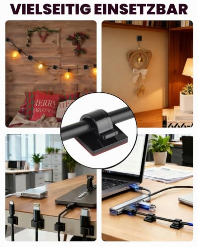 Kabelhalter Selbstklebend, 100 Kabelclips für Kabelmanagement