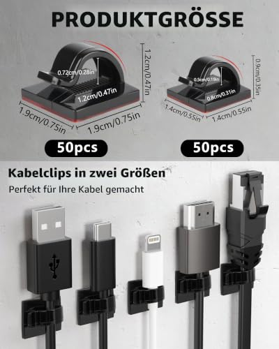 Kabelhalter Selbstklebend, 100 Kabelclips für Kabelmanagement