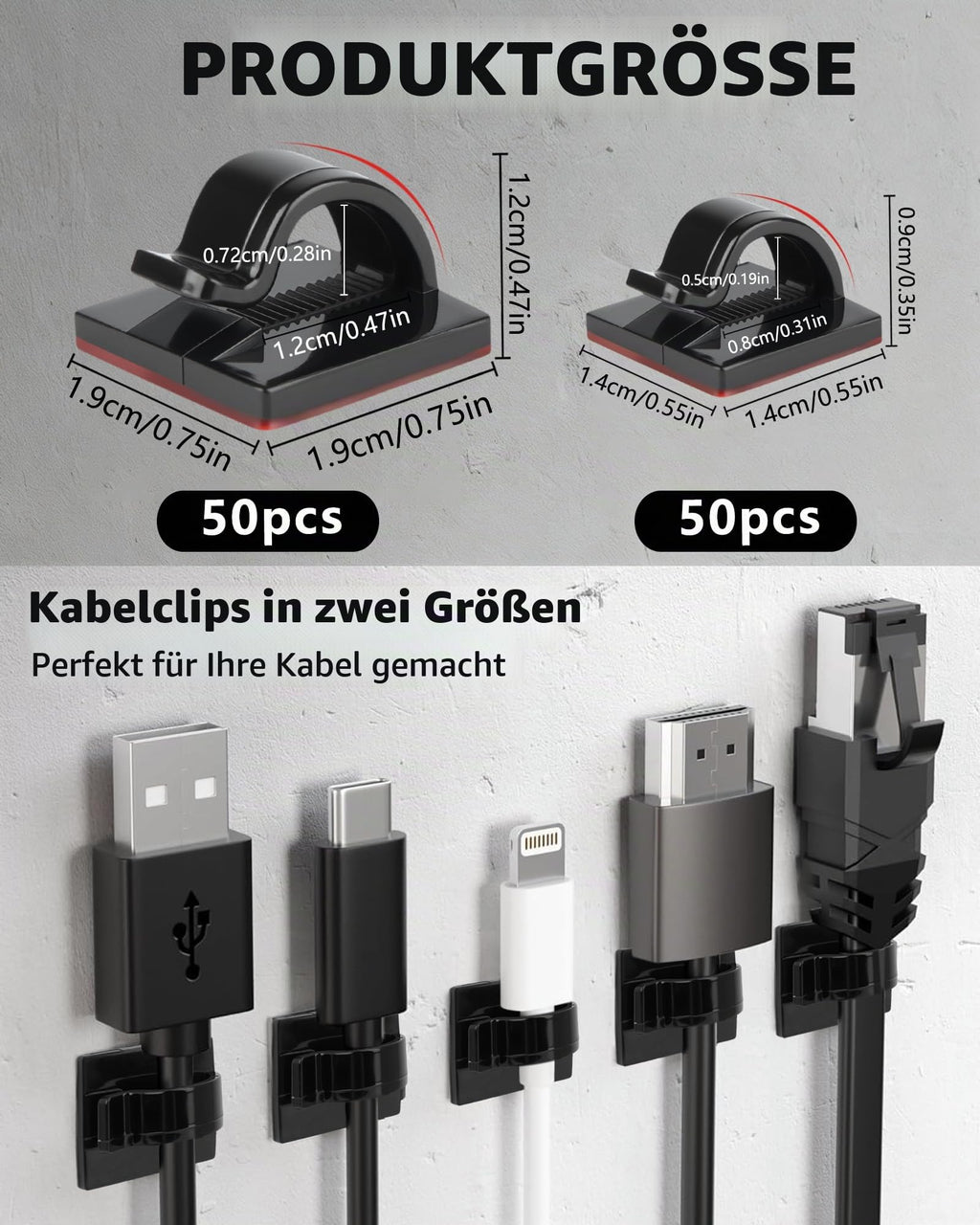 Kabelhalter Selbstklebend, 100 Kabelclips für Kabelmanagement