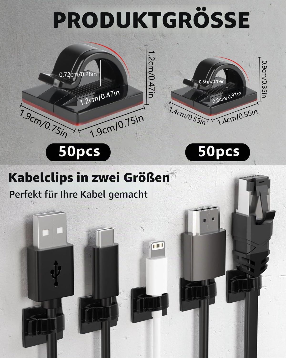 Kabelhalter Selbstklebend, 100 Kabelclips für Kabelmanagement