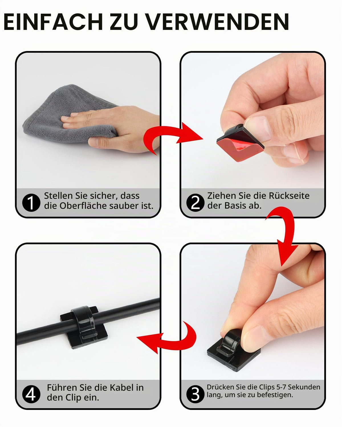 Kabelhalter Selbstklebend, 100 Kabelclips für Kabelmanagement