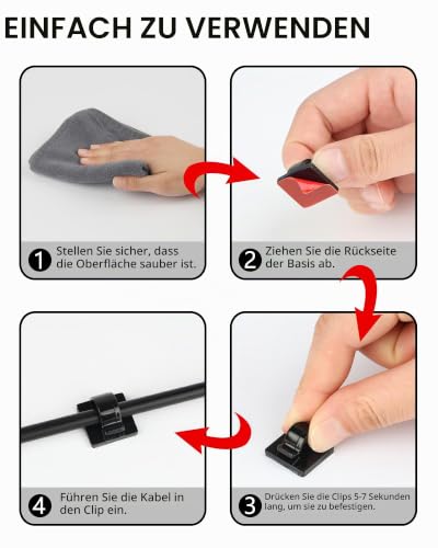 Kabelhalter Selbstklebend, 100 Kabelclips für Kabelmanagement