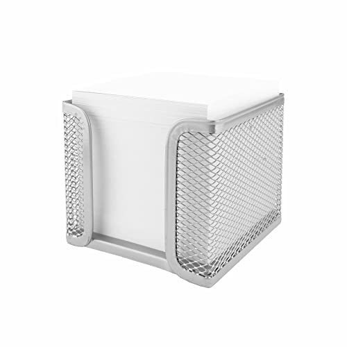 D.RECT KOMO Notizzettelbox – Praktischer Metall-Halter für Zettel – Schreibtisch-Organizer aus robustem Gitter, Silber