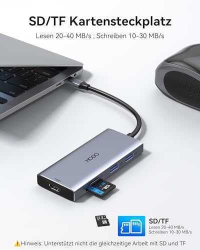 HODO USB C Hub für MacBook, USB-C Adapter Multiport 9 in 1