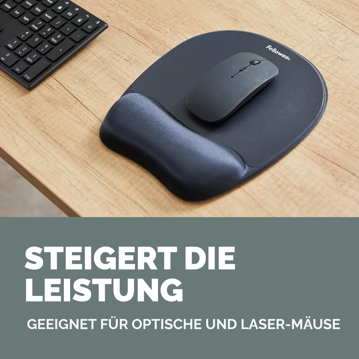 Fellowes Everyday Mousepad mit Handgelenkstütze - Ergonomisches Mauspad für Computer-Laptop, Ergonomische Handgelenkstütze - Schwarz