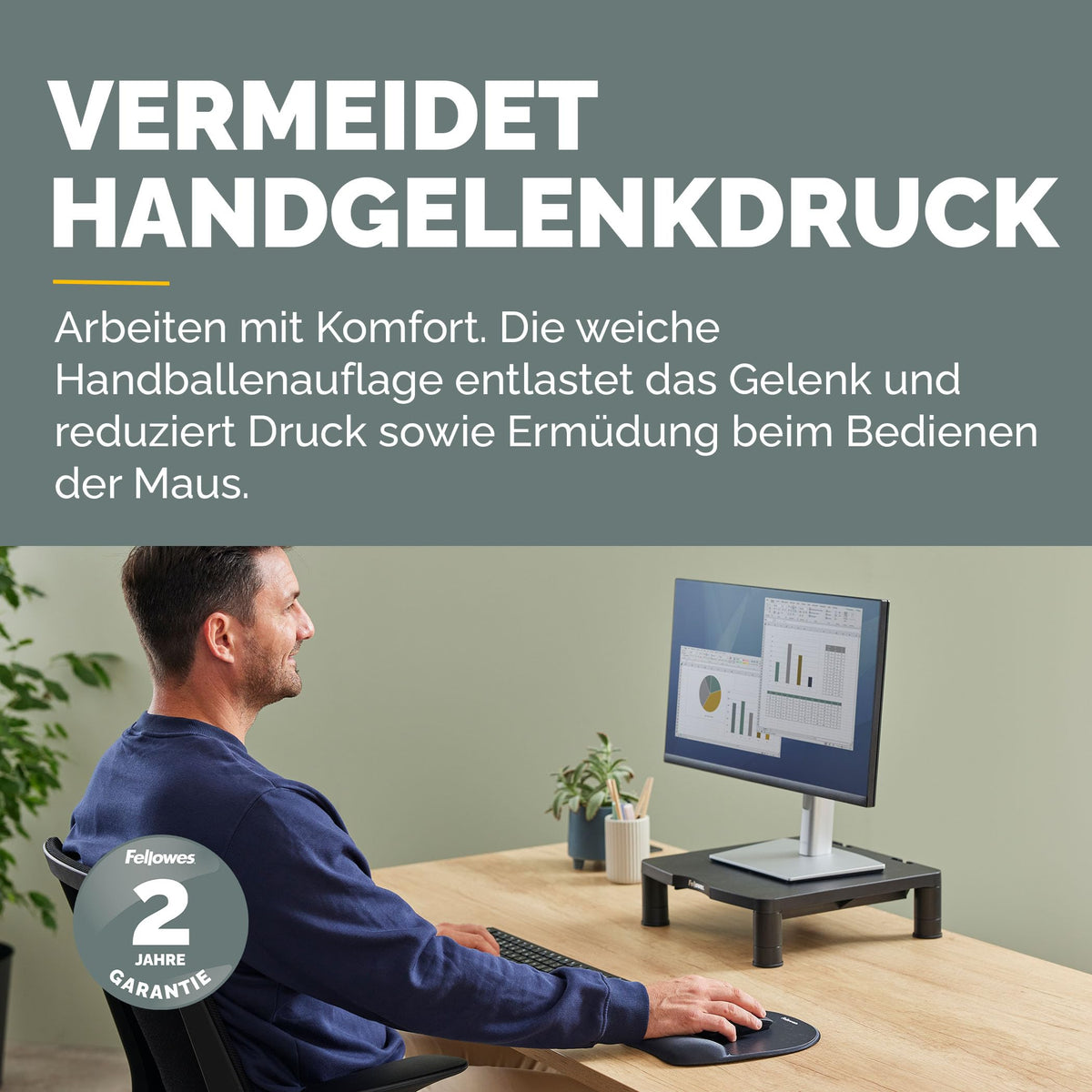 Fellowes Everyday Mousepad mit Handgelenkstütze - Ergonomisches Mauspad für Computer-Laptop, Ergonomische Handgelenkstütze - Schwarz