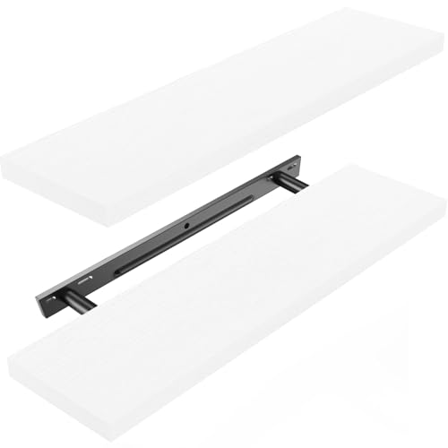 Amada Wandregal 60 cm mit unsichtbaren Halterungen, 2er-Set, Weiß