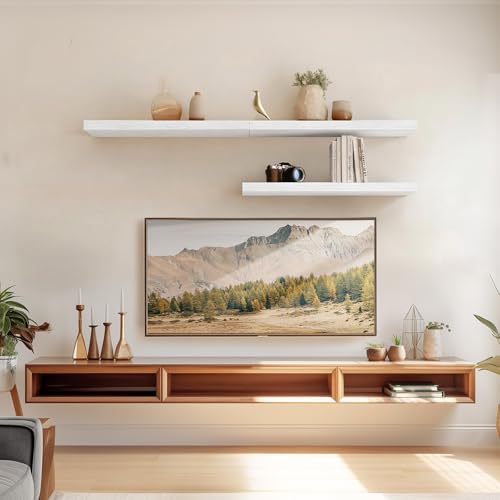 Amada Wandregal 60 cm mit unsichtbaren Halterungen, 2er-Set, Weiß
