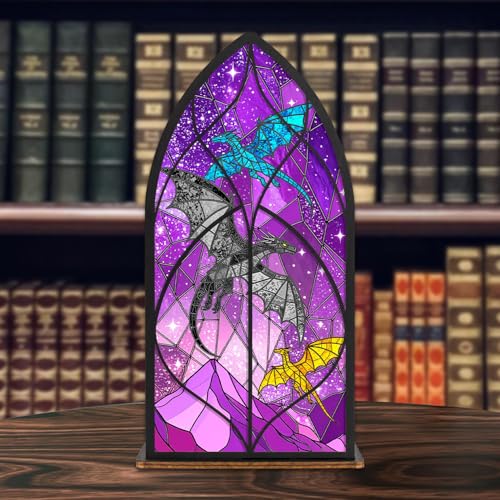 Buchstütze Drache, Fantasy Deko Bücherregal mit Acryl-Holz Design Buchstützen Buchenden für Buchliebhaber, Dekorative Robuste Buchstützen Bücherregalhalter für Zuhause, Schlafzimmer, Arbeitszimmer