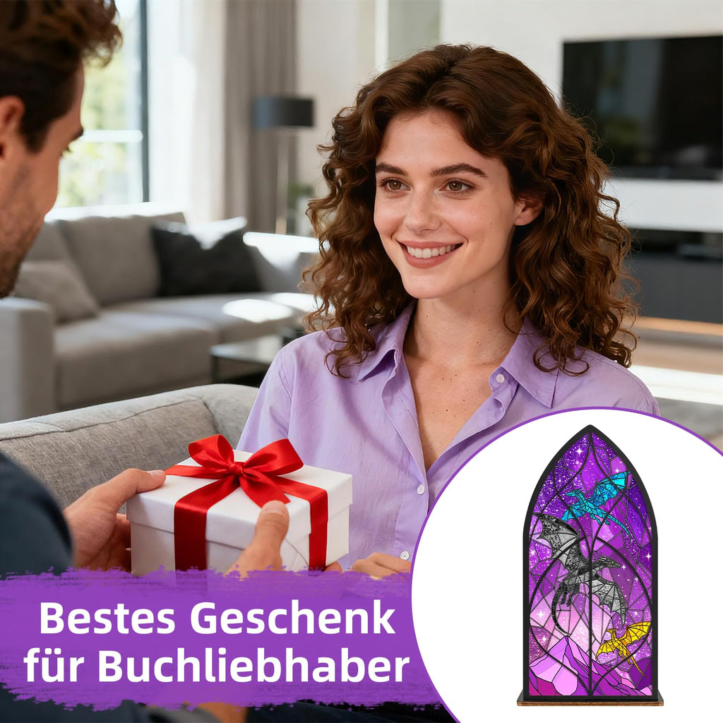 Buchstütze Drache, Fantasy Deko Bücherregal mit Acryl-Holz Design Buchstützen Buchenden für Buchliebhaber, Dekorative Robuste Buchstützen Bücherregalhalter für Zuhause, Schlafzimmer, Arbeitszimmer