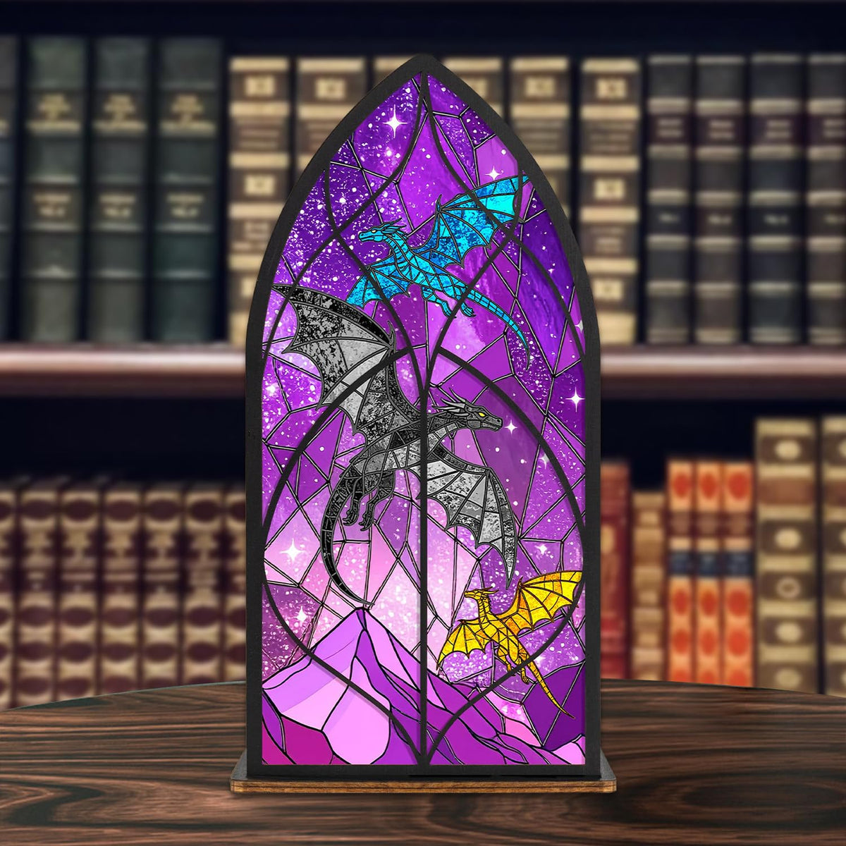 Buchstütze Drache, Fantasy Deko Bücherregal mit Acryl-Holz Design Buchstützen Buchenden für Buchliebhaber, Dekorative Robuste Buchstützen Bücherregalhalter für Zuhause, Schlafzimmer, Arbeitszimmer