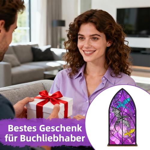 Buchstütze Drache, Fantasy Deko Bücherregal mit Acryl-Holz Design Buchstützen Buchenden für Buchliebhaber, Dekorative Robuste Buchstützen Bücherregalhalter für Zuhause, Schlafzimmer, Arbeitszimmer
