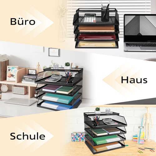 Dokumentenablage A4 Stapelbare Briefablage mit 4 Fächern (32 x 25 x 30 cm), Papierablage Schreibtisch Organizer, Aktenablage Ablagesystem für Büro und Arbeitszimmer, Schwarz