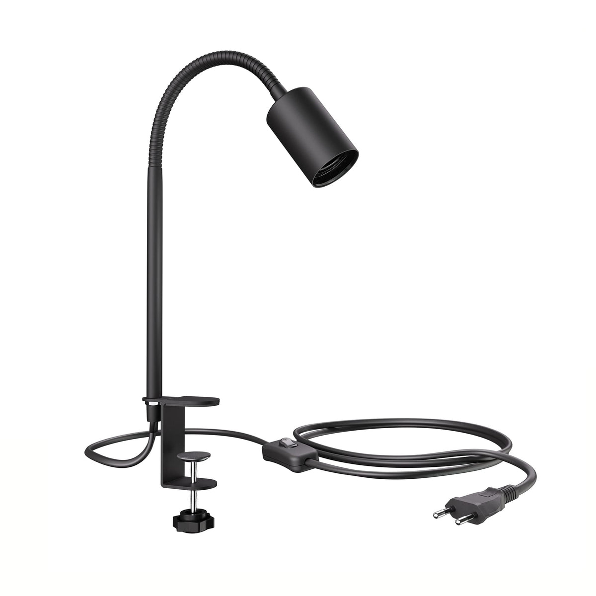 ledscom.de Klemmleuchte, Schwanenhals LELE, Schalter, schwarz matt, 1x E27 max. 60W