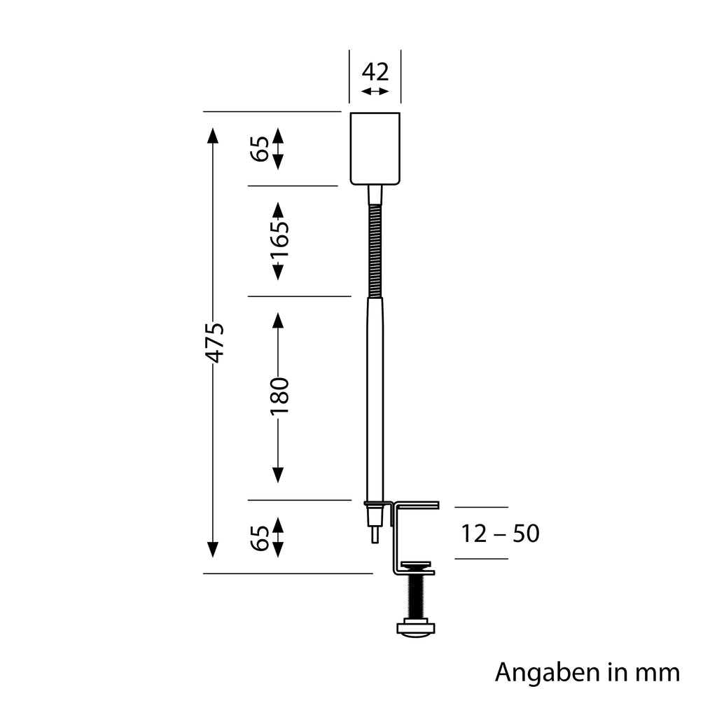 ledscom.de Klemmleuchte, Schwanenhals LELE, Schalter, schwarz matt, 1x E27 max. 60W