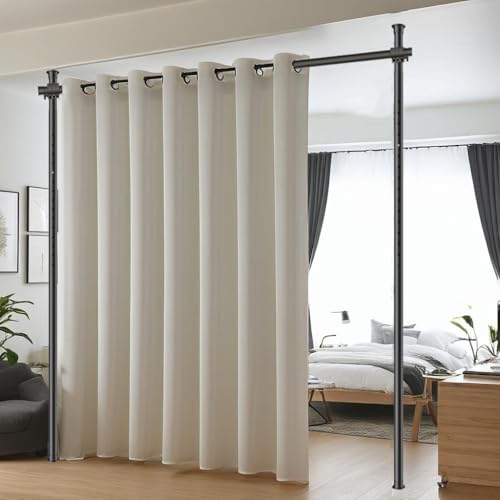 Raumteiler Paraventgestell Gardinenstange, Flexibilität Verstellbare Paravent, Raumteiler Trennwand, ohne Bohren, für Schlafzimmer oder Büro, 180 x 300 cm