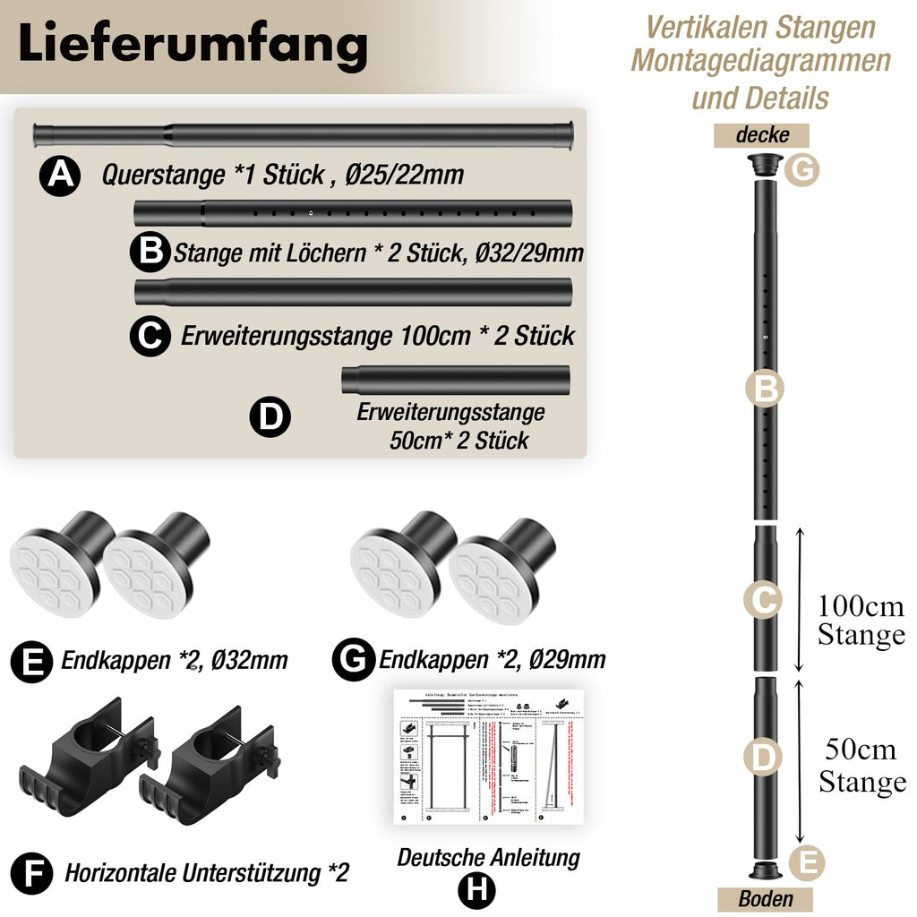 Raumteiler Paraventgestell Gardinenstange, Flexibilität Verstellbare Paravent, Raumteiler Trennwand, ohne Bohren, für Schlafzimmer oder Büro, 180 x 300 cm