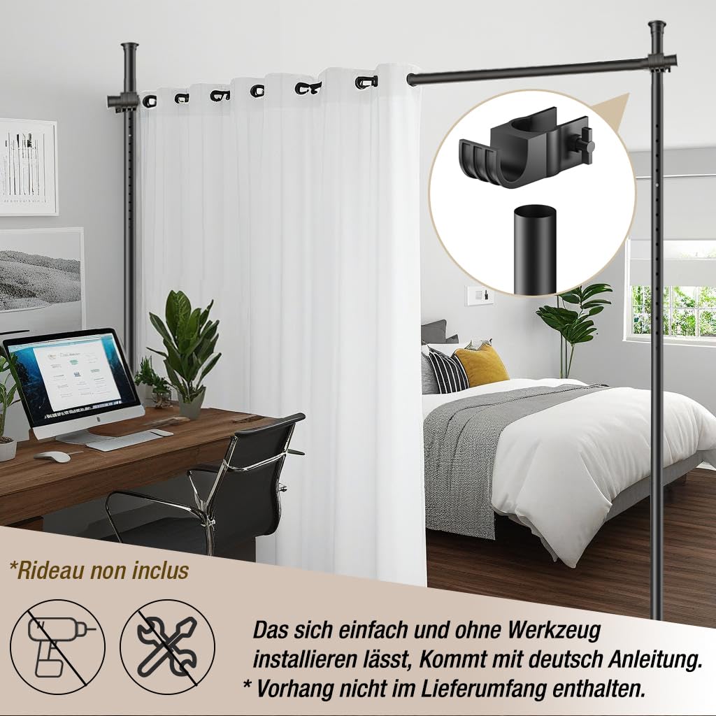 Raumteiler Paraventgestell Gardinenstange, Flexibilität Verstellbare Paravent, Raumteiler Trennwand, ohne Bohren, für Schlafzimmer oder Büro, 180 x 300 cm