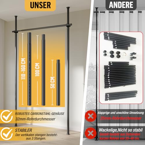 Raumteiler Paraventgestell Gardinenstange, Flexibilität Verstellbare Paravent, Raumteiler Trennwand, ohne Bohren, für Schlafzimmer oder Büro, 180 x 300 cm