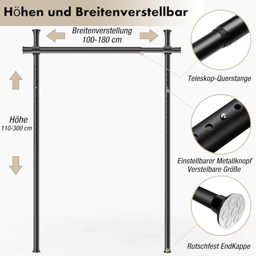 Raumteiler Paraventgestell Gardinenstange, Flexibilität Verstellbare Paravent, Raumteiler Trennwand, ohne Bohren, für Schlafzimmer oder Büro, 180 x 300 cm