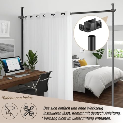 Raumteiler Paraventgestell Gardinenstange, Flexibilität Verstellbare Paravent, Raumteiler Trennwand, ohne Bohren, für Schlafzimmer oder Büro, 180 x 300 cm