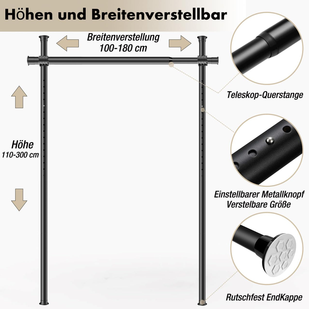 Raumteiler Paraventgestell Gardinenstange, Flexibilität Verstellbare Paravent, Raumteiler Trennwand, ohne Bohren, für Schlafzimmer oder Büro, 180 x 300 cm