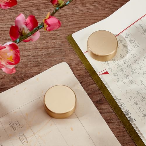 PH PandaHall Runder Block Briefbeschwerer Chinesische Kalligraphie Briefbeschwerer 4cm Metall GoldBriefbeschwerer Sumi Zeichnung Kalligraphie Praxis Tool für Home Office Malerei Frühlingsfest