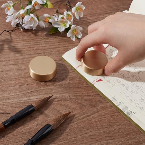 PH PandaHall Runder Block Briefbeschwerer Chinesische Kalligraphie Briefbeschwerer 4cm Metall GoldBriefbeschwerer Sumi Zeichnung Kalligraphie Praxis Tool für Home Office Malerei Frühlingsfest