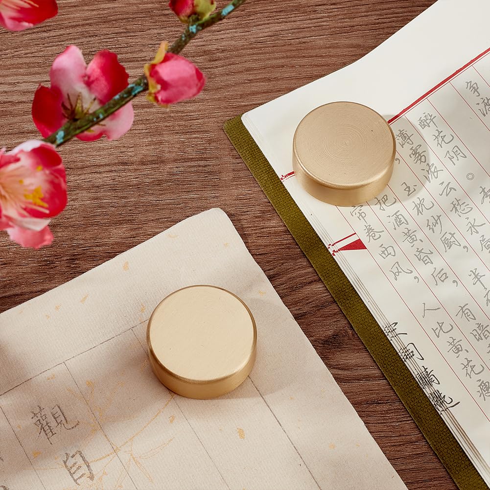 PH PandaHall Runder Block Briefbeschwerer Chinesische Kalligraphie Briefbeschwerer 4cm Metall GoldBriefbeschwerer Sumi Zeichnung Kalligraphie Praxis Tool für Home Office Malerei Frühlingsfest