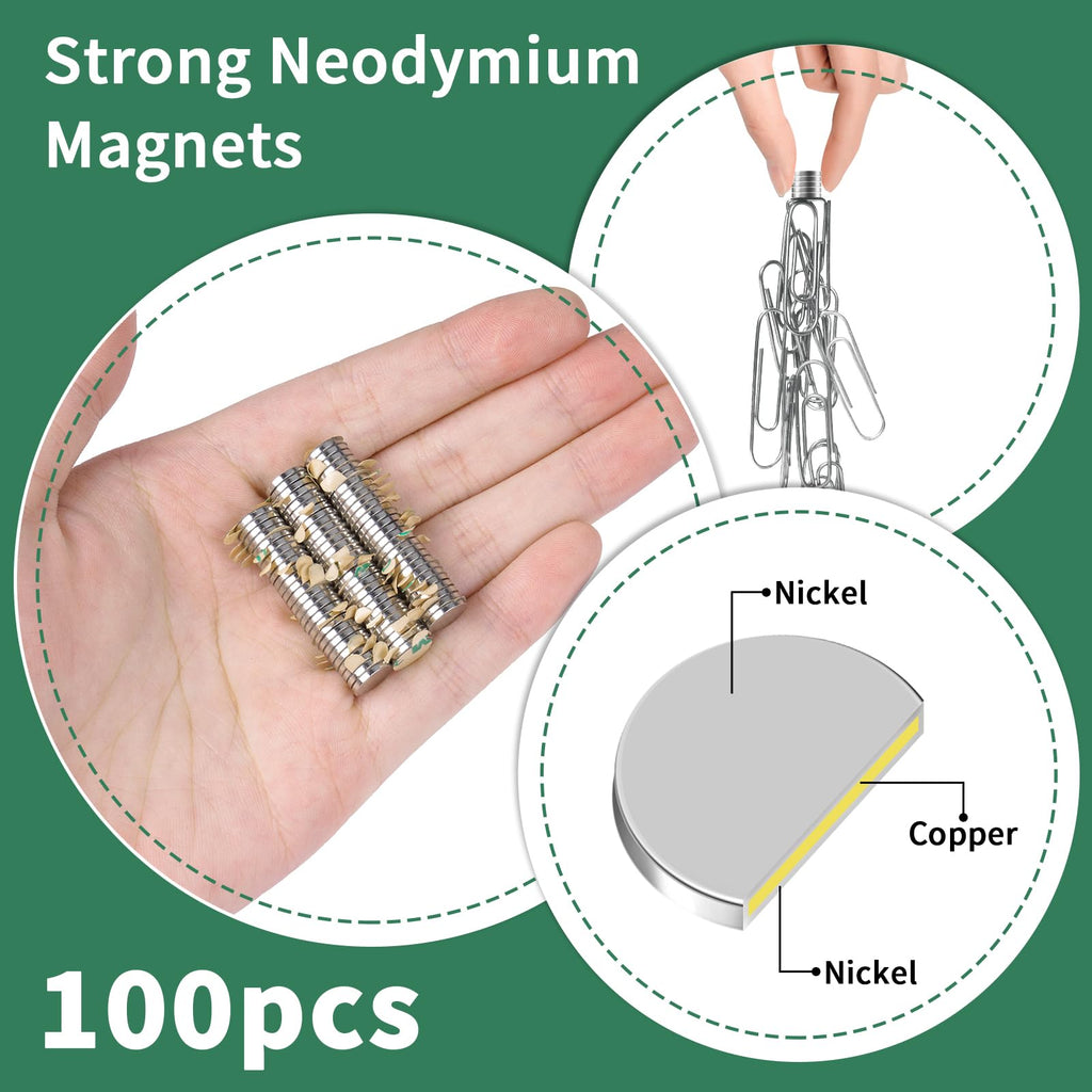Jewan 100 Stück Neodym Magnete Extra Stark, 8x1mm Mini Magnete Selbstklebend Stark, Klebemagnete Selbstklebend Magneten Klein für Whiteboard, Kühlschrank, Fotos, Basteln