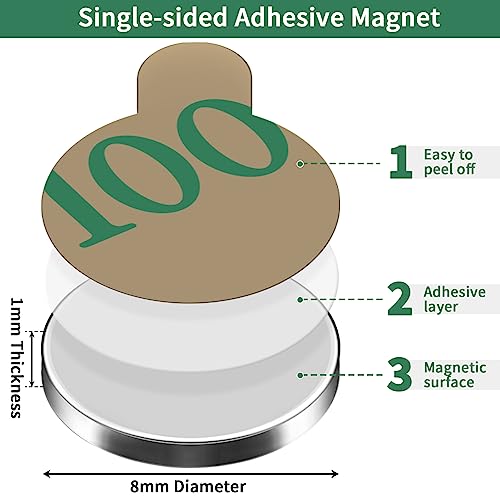 Jewan 100 Stück Neodym Magnete Extra Stark, 8x1mm Mini Magnete Selbstklebend Stark, Klebemagnete Selbstklebend Magneten Klein für Whiteboard, Kühlschrank, Fotos, Basteln