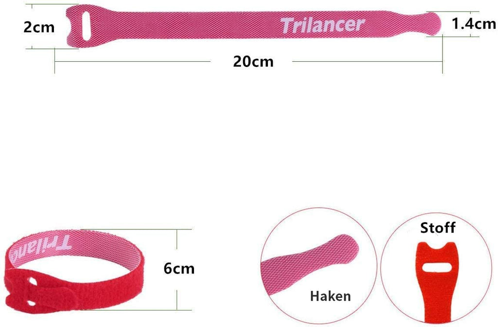 Trilancer Wiederverwendbare Kabelbinder mit Klett, 20cm 50 Stück (Bunt)