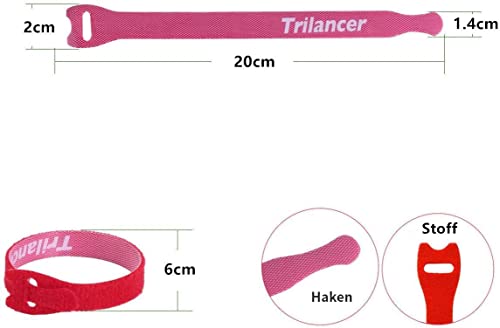 Trilancer Wiederverwendbare Kabelbinder mit Klett, 20cm 50 Stück (Bunt)