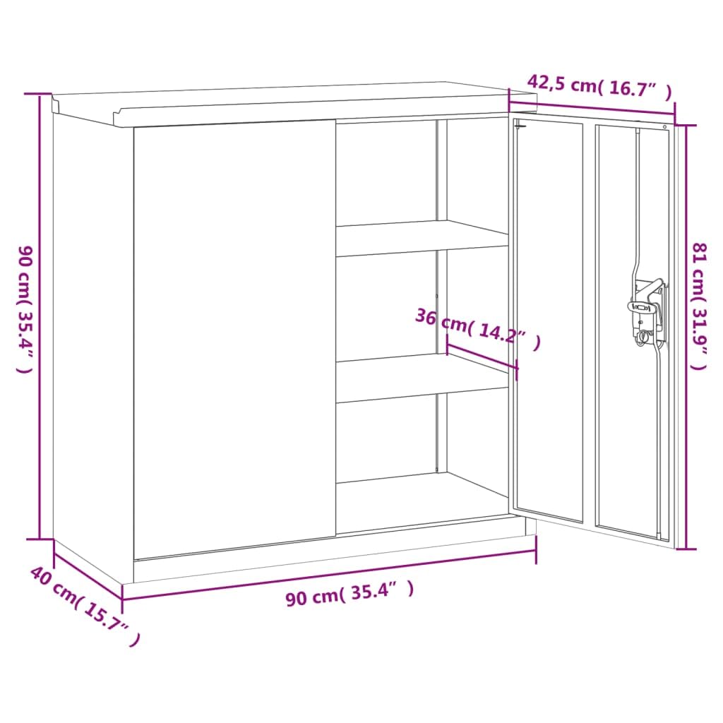 Aktenschrank Schwarz aus pulverbeschichtetem Stahl 90x40x90 cm mit 2 Einlegeböden abschließbar für Büro Arbeitszimmer Homeoffice zur sicheren Archivierung von Dokumenten und Ordnern