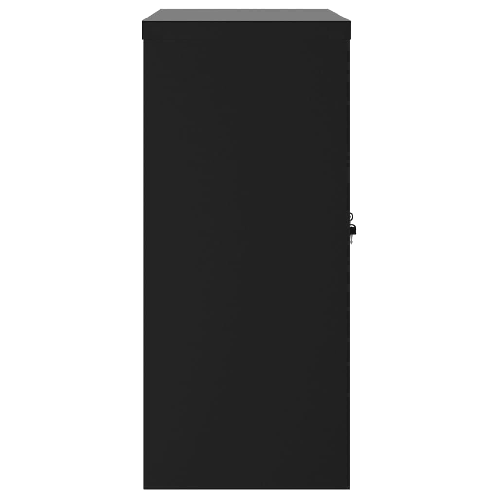 Aktenschrank Schwarz aus pulverbeschichtetem Stahl 90x40x90 cm mit 2 Einlegeböden abschließbar für Büro Arbeitszimmer Homeoffice zur sicheren Archivierung von Dokumenten und Ordnern