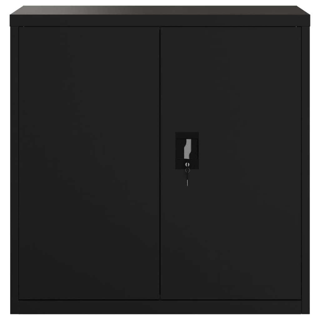 Aktenschrank Schwarz aus pulverbeschichtetem Stahl 90x40x90 cm mit 2 Einlegeböden abschließbar für Büro Arbeitszimmer Homeoffice zur sicheren Archivierung von Dokumenten und Ordnern