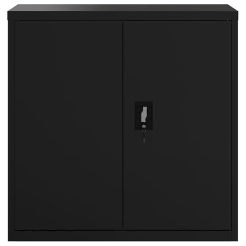 Aktenschrank Schwarz aus pulverbeschichtetem Stahl 90x40x90 cm mit 2 Einlegeböden abschließbar für Büro Arbeitszimmer Homeoffice zur sicheren Archivierung von Dokumenten und Ordnern