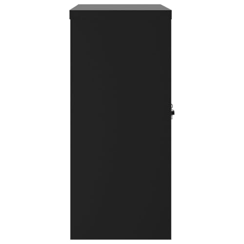 Aktenschrank Schwarz aus pulverbeschichtetem Stahl 90x40x90 cm mit 2 Einlegeböden abschließbar für Büro Arbeitszimmer Homeoffice zur sicheren Archivierung von Dokumenten und Ordnern