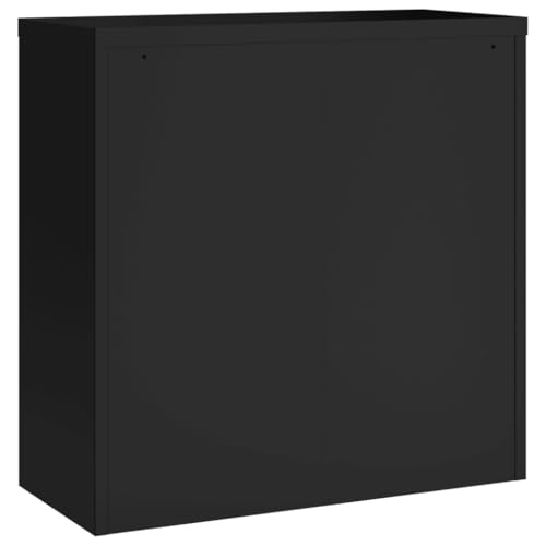 Aktenschrank Schwarz aus pulverbeschichtetem Stahl 90x40x90 cm mit 2 Einlegeböden abschließbar für Büro Arbeitszimmer Homeoffice zur sicheren Archivierung von Dokumenten und Ordnern