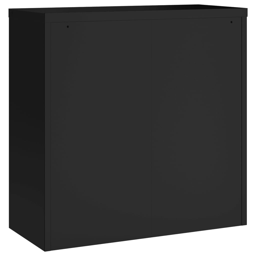Aktenschrank Schwarz aus pulverbeschichtetem Stahl 90x40x90 cm mit 2 Einlegeböden abschließbar für Büro Arbeitszimmer Homeoffice zur sicheren Archivierung von Dokumenten und Ordnern