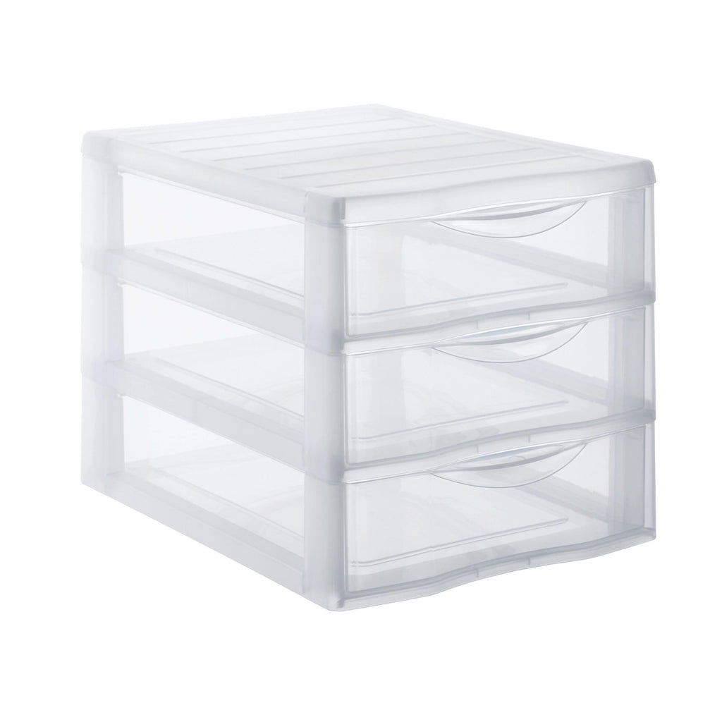 SUNDIS Orgamix, schubladenbox aus Kunststoff, 3 transparente Schubladen für A4-Papier, Höhe 25,5 cm, stapelbar, ideal für Schreibtisch, Unterricht, Dokumente, Zubehör
