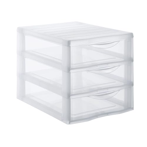 SUNDIS Orgamix, schubladenbox aus Kunststoff, 3 transparente Schubladen für A4-Papier, Höhe 25,5 cm, stapelbar, ideal für Schreibtisch, Unterricht, Dokumente, Zubehör