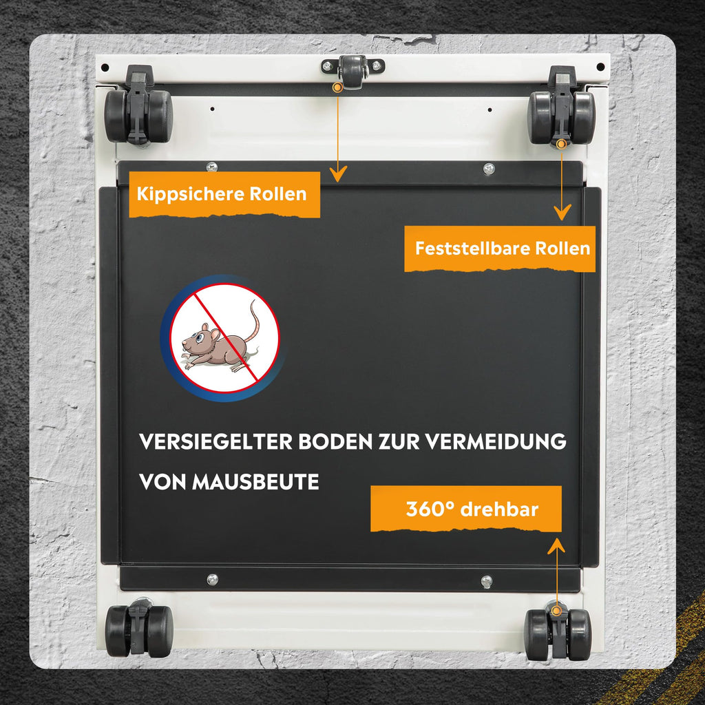 DEVAISE Rollcontainer mit 3 Schubladen, Metall, Mobil, Druckertisch, Weiß