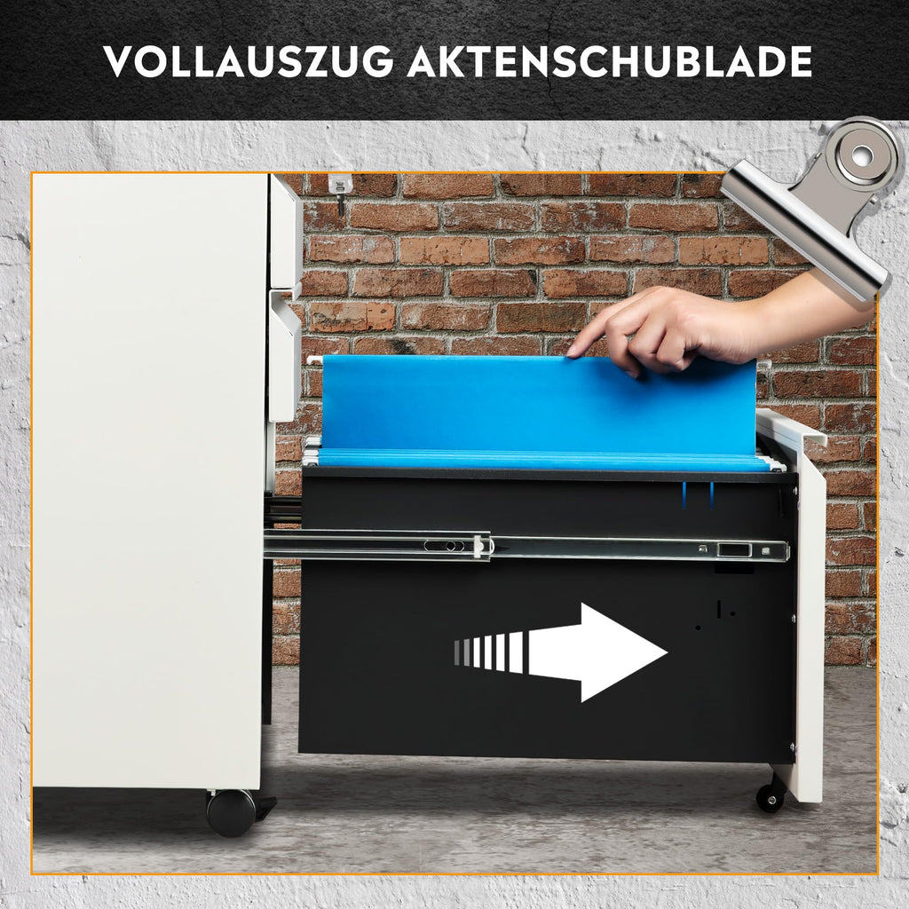 DEVAISE Rollcontainer mit 3 Schubladen, Metall, Mobil, Druckertisch, Weiß