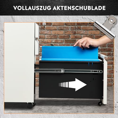 DEVAISE Rollcontainer mit 3 Schubladen, Metall, Mobil, Druckertisch, Weiß