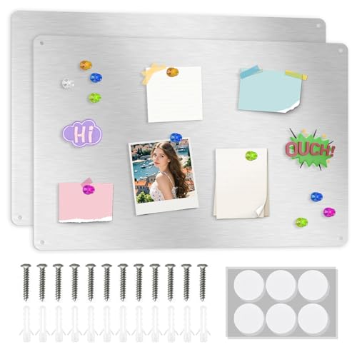 ALANGDUO 2 Stück Magnettafel Magnetboard, 42 x 30 cm Metall Magnettafel Magnetwand, Pinnwand Magnetisch, Magnetische Metalltafel für Notizen und Fotos, Magnetwand Kreidetafel für küche, Silber