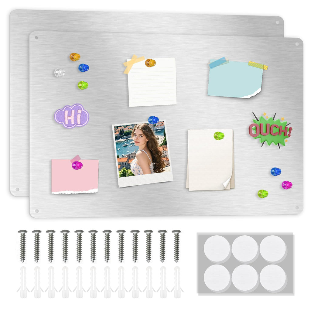 ALANGDUO 2 Stück Magnettafel Magnetboard, 42 x 30 cm Metall Magnettafel Magnetwand, Pinnwand Magnetisch, Magnetische Metalltafel für Notizen und Fotos, Magnetwand Kreidetafel für küche, Silber